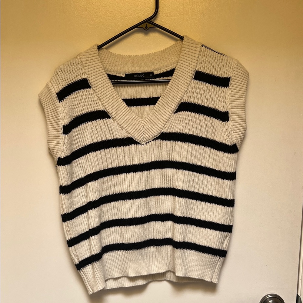Deluc Cream and Black V-Neck Sweater Vest